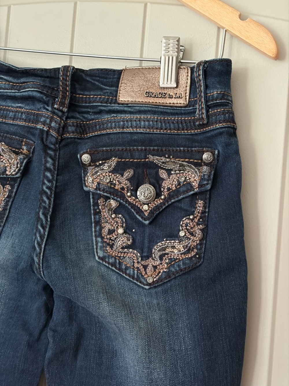 Grace in LA Girls Size 14 Embellished Bootcut Jeans Rhinestone Western Bling